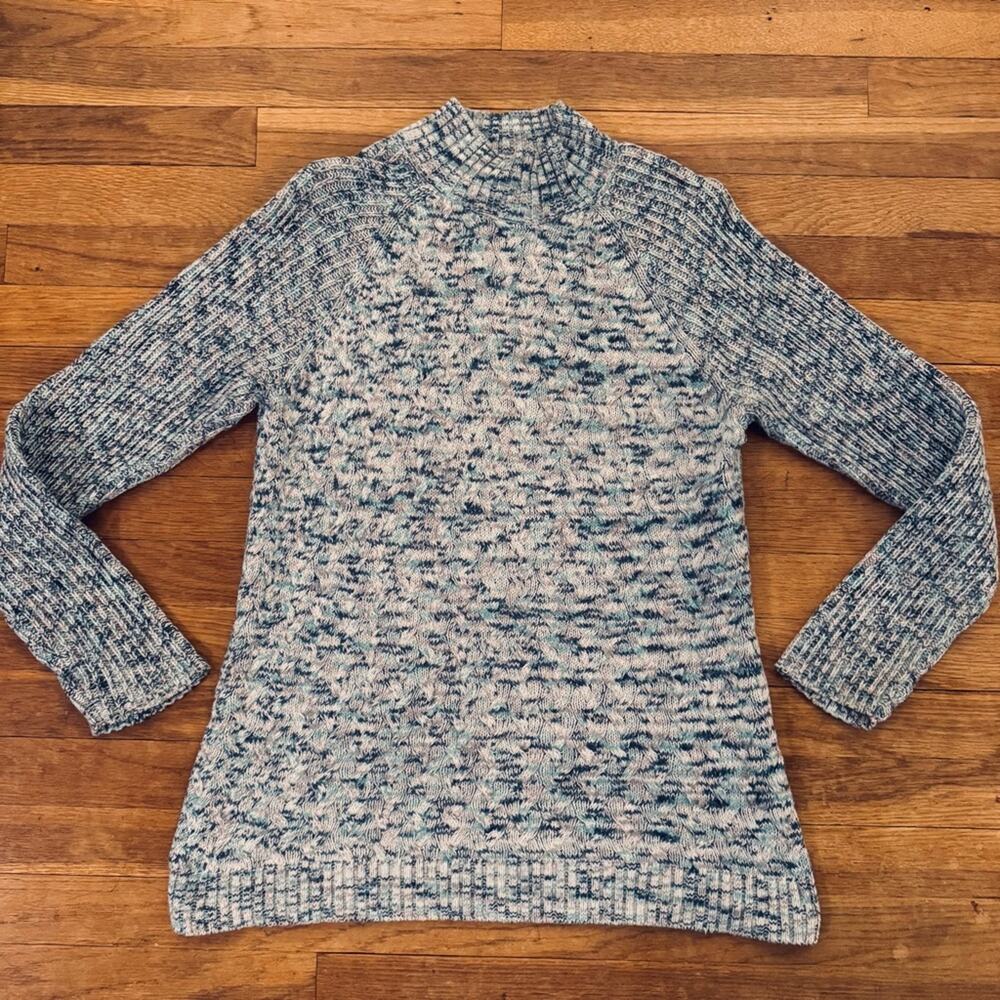 Croft & Barrow cream blue cable knit mock neck long sleeve sweater sz large
b60